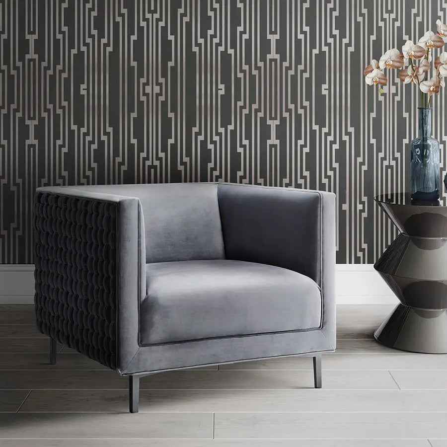 Elegant Gray Velvet Upholstered Modern Accent Arm Chair for Living Room Dining