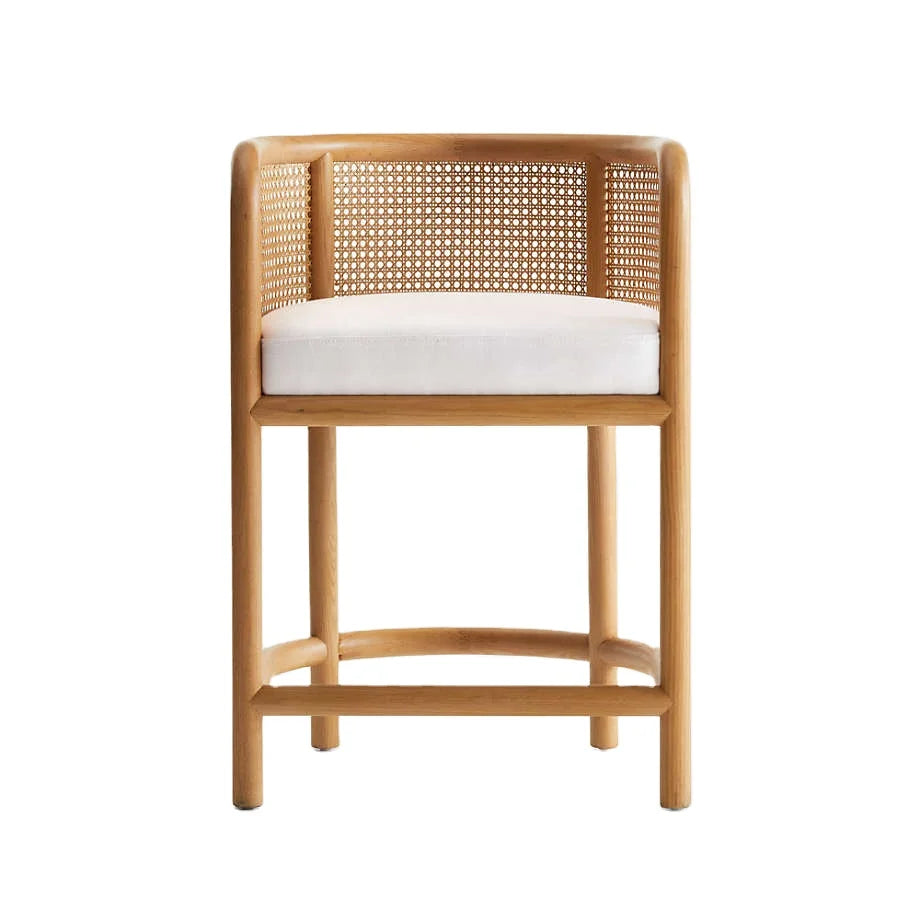 Natural Cane Rattan Counter Stool Oak Frame High Bar Chair for Kitchen Dining