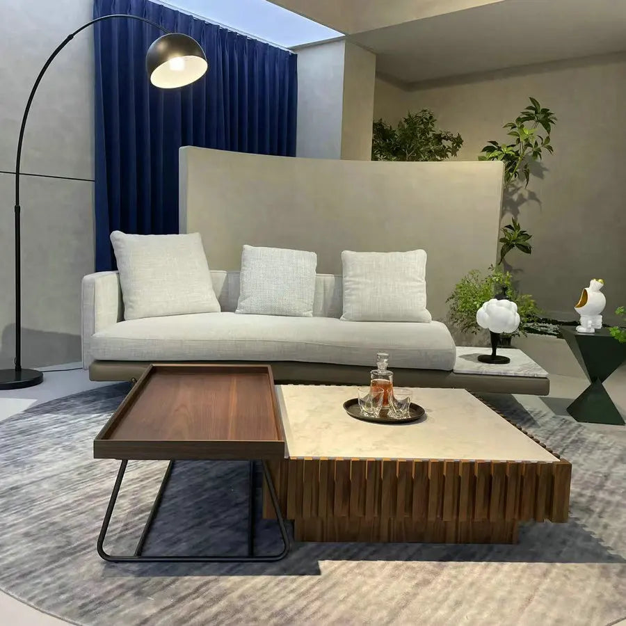 Modern Marble Top Coffee Table or Walnut Wood Rectangular Side Table