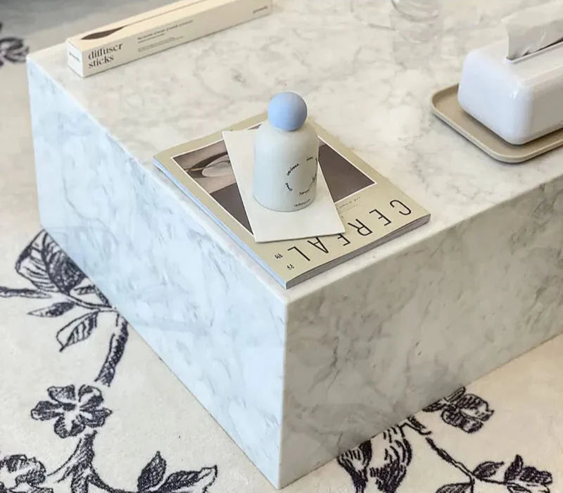 Luxury White Carrara Marble Coffee Table: Elegant Rectangle Design, Durable Stone Finish