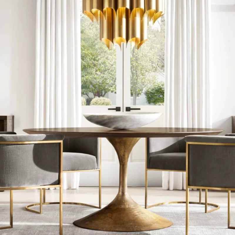 Luxurious American Solid Wood Round Dining Table - Custom Villa Hotel Furniture