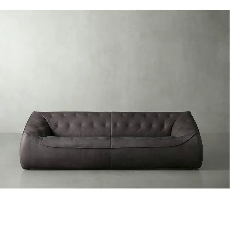 Luxurious Mid-Century Modern Upholstered Black Leather Living Room Sofa Set