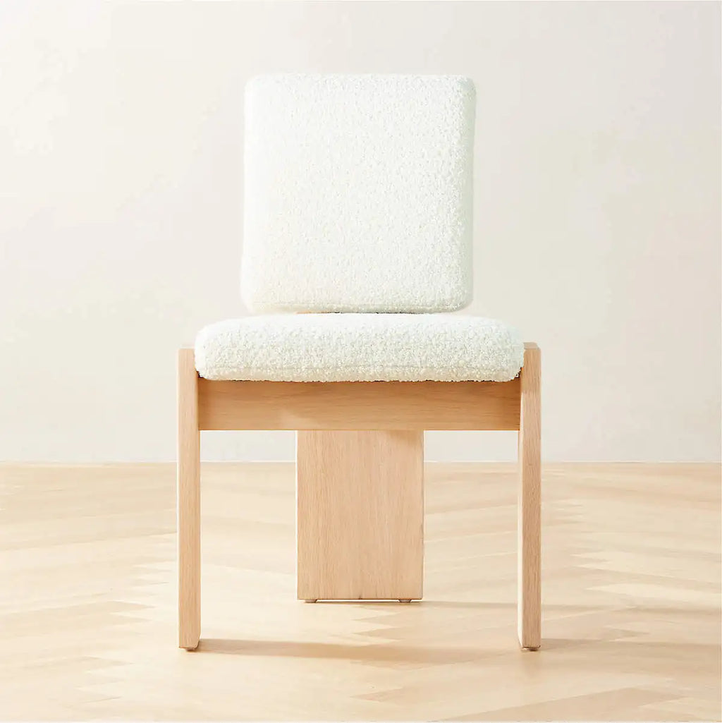 Elegant White Boucle Dining Chair: Solid Oak Wood, Modern Design, Comfy Seating