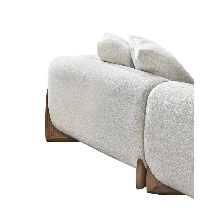 Modern Boucle Fabric Three-Seater Sofa with Chaise Lounge, Solid Wood Frame