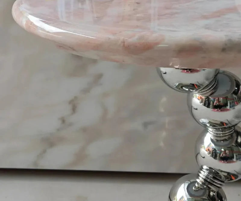 Elegant Pink Natural Marble Coffee Table - Modern Living Room Accent Furniture