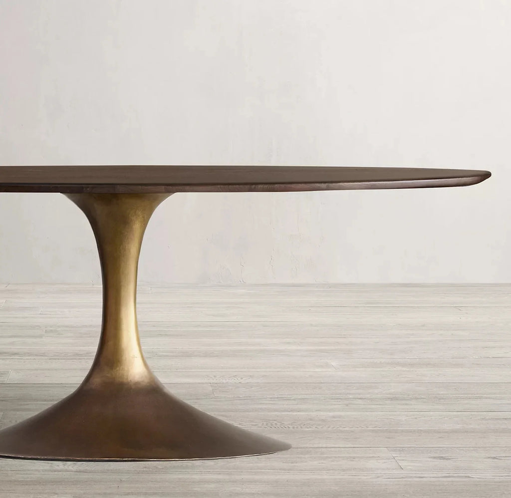 Elegant Brown Oval Wooden Dining Table - Customizable Solid Wood Furniture for Meals