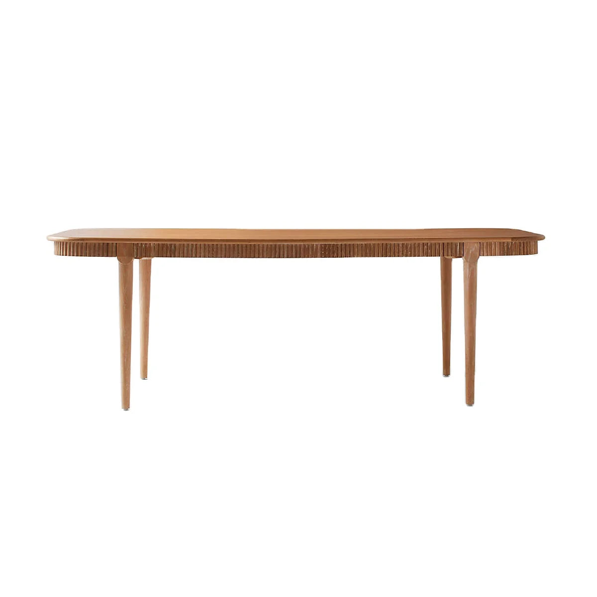Elegant French Vintage 90-inch Cerused Oak Dining Table with Fluted Apron
