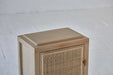 Boho Organic Japandi Oak Rattan Bedside Cabinet - Rustic Bedroom Wood Nightstand