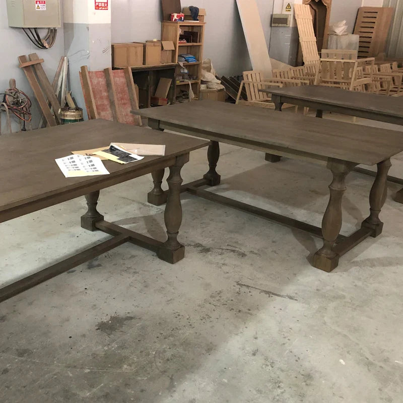 Farmhouse Solid Oak Trestle Dining Table, Carved Legs, Seats 8 Guests
