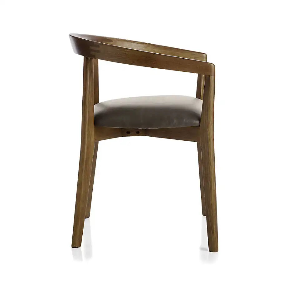 Handcrafted Round Back Dining Chair: Solid Oak Wood, Leatherette Seat, Elegant Design