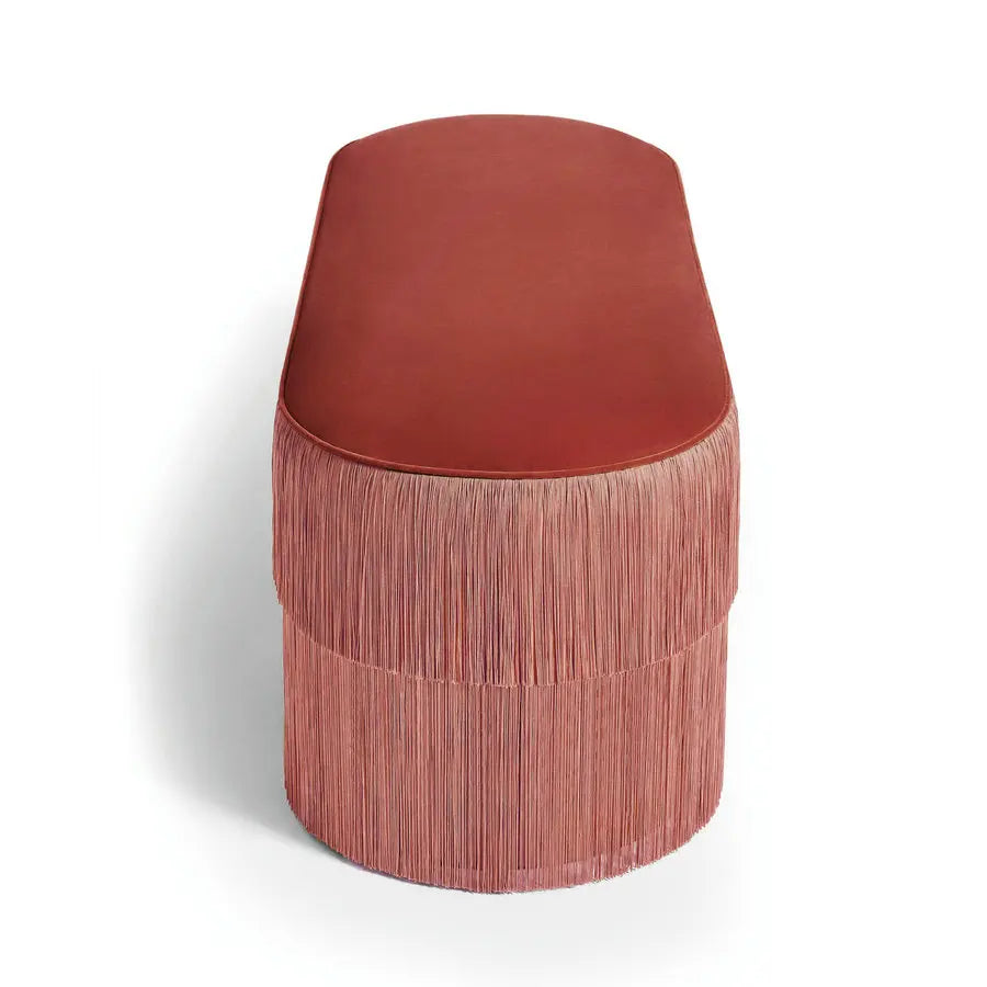 Luxury Fringed Suede Ottoman Bench - Velvet Fabric Shoe Stool Hall