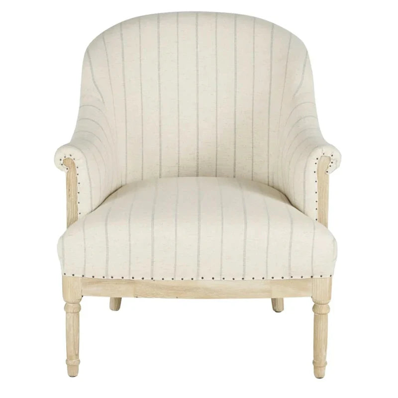 Elegant French Antique Oak Wood Linen Leisure Armchair for Living Room