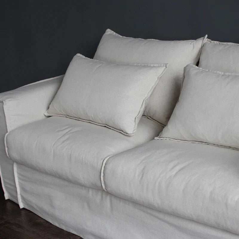 Modern White Linen Slipcovered 3-Seat Sofa for Living Room Furniture Decor