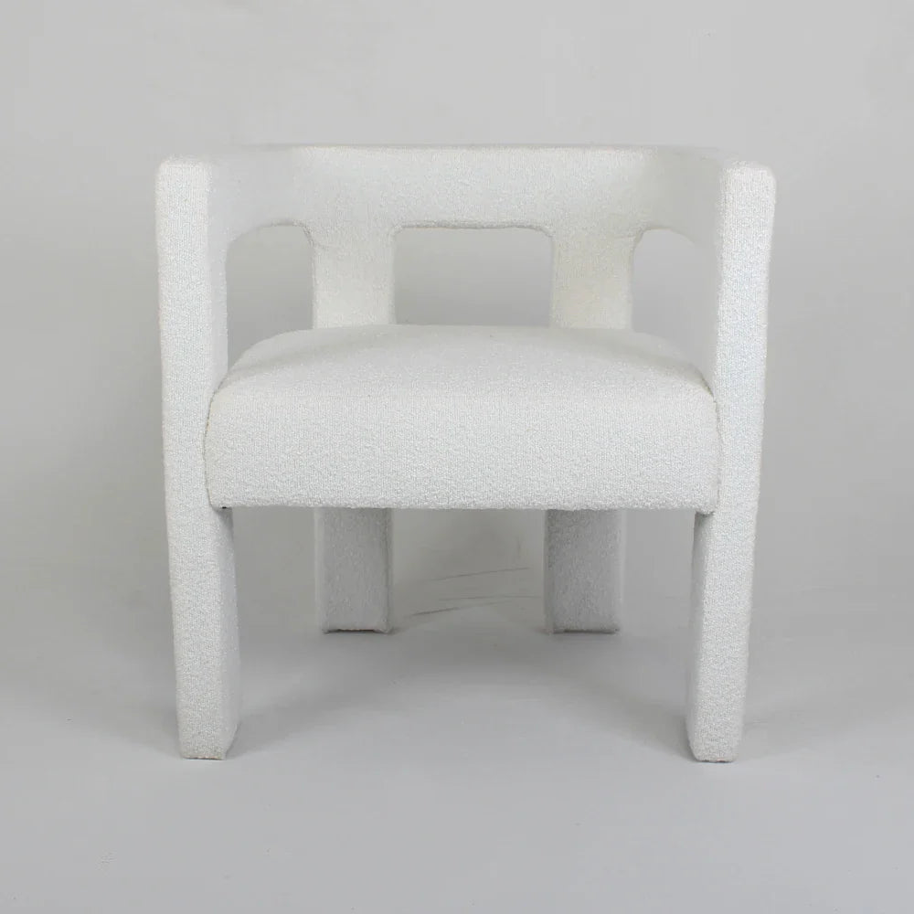 Elegant White Boucle Upholstered Dining Armchair: Modern Low Back Accent Chair