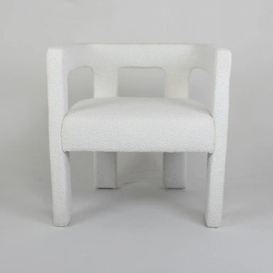 Elegant White Boucle Upholstered Dining Armchair: Modern Low Back Accent Chair
