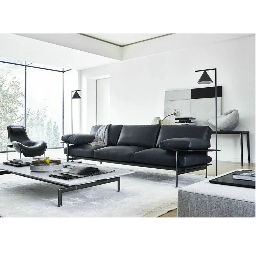 Sleek Modern Stainless Steel Black Leather Extendable Reception Sofa