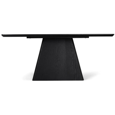 Modern Black Rectangular Dining Table, Oak Wood Top, Durable Industrial Design