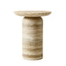 Elegant Carved Round Travertine Marble Accent Sofa Side Table