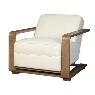 Stylish Modern Fabric Lounge Chair: Comfortable Oak Wood Frame Living Room Seating