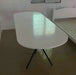 Modern Extendable Dining Table: Matte White Lacquer, Oak Veneer Top, Metal Base