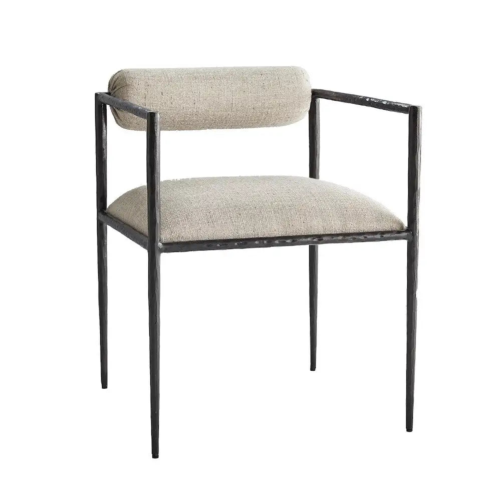 Modern Forged Metal Dining Chair: Pewter Frame, Linen Upholstery