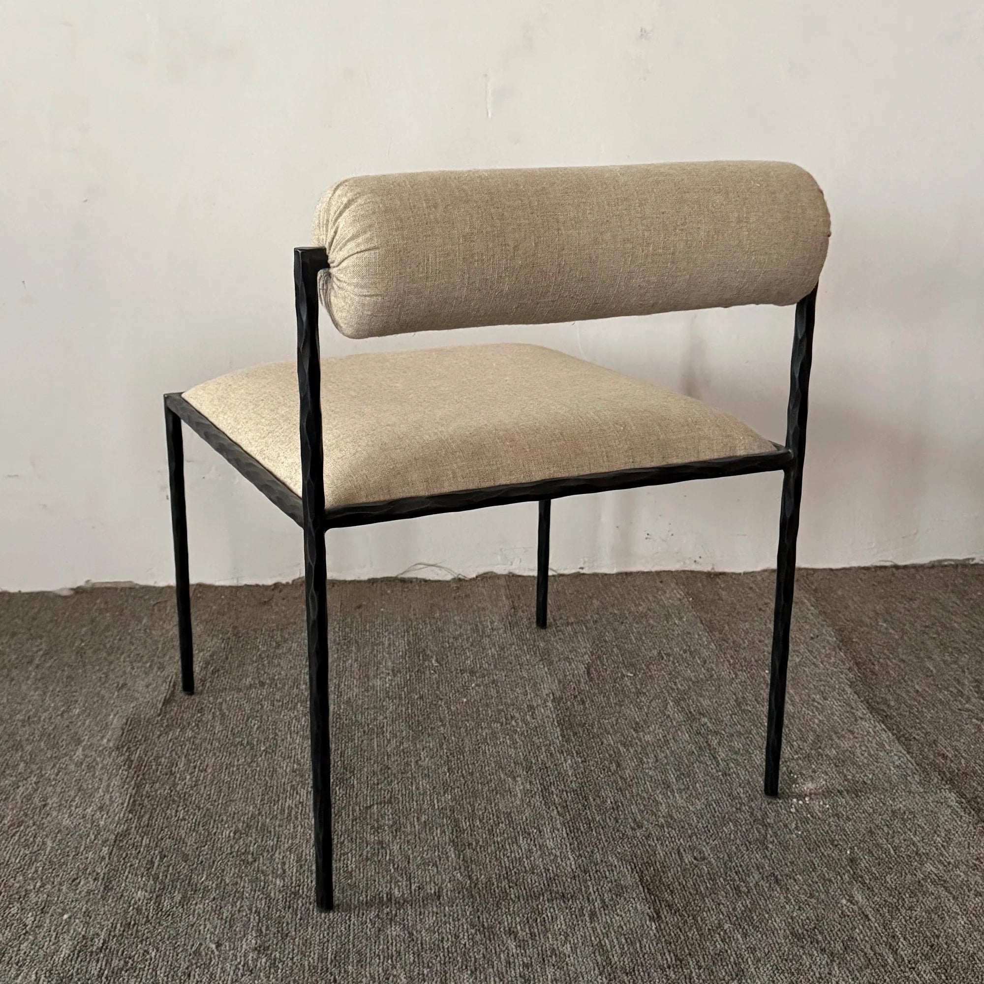 Modern Metal Frame Dining Chair, Pewter Texture Linen Upholstered Seat