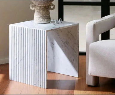 Tostone Elegant White Carrara Marble Side Table for Modern Living Spaces