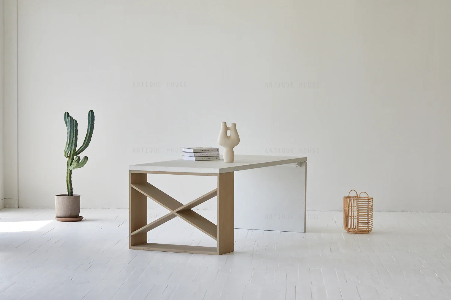 Modern Concrete Oak Dining Table, Large 6-8 Seater, Minimalist Design
