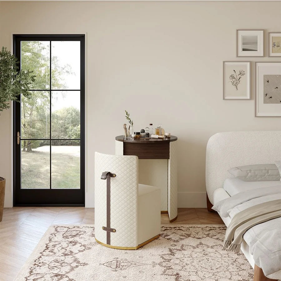 Elegant Mid-Century Modern Leather Vanity Set with Mirror, Dresser