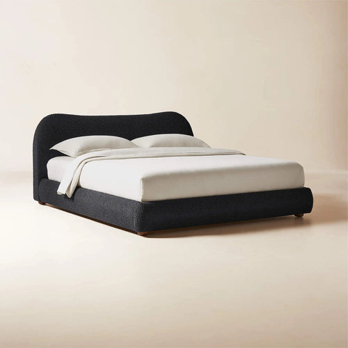 Luxurious Black Boucle Upholstered King Size Solid Wood Bed Frame