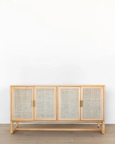 Stylish Oak & Cane Living Room Buffet Cabinet Storage Sideboard