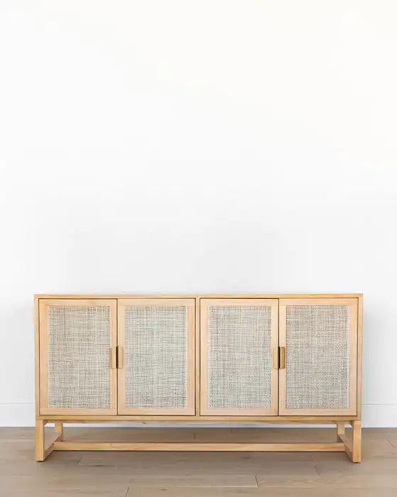 Stylish Oak & Cane Living Room Buffet Cabinet Storage Sideboard