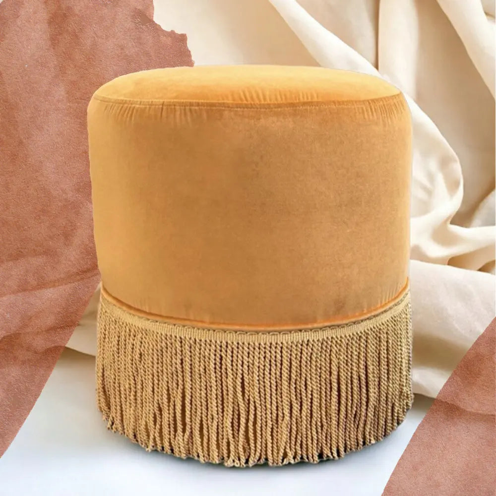 Chic Velvet Round Pouf Ottoman with Tassels for Stylish Home Decor