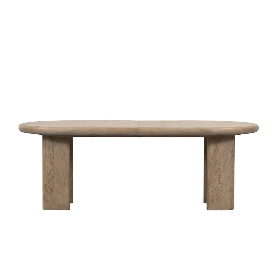 Expansive Solid Oak Oval Expandable Dining Table, Plank Legs, Rounded Edges
