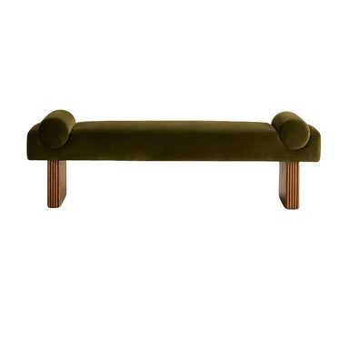 Elegant Olive Green Velvet Upholstered Solid Wood Ottoman Bench