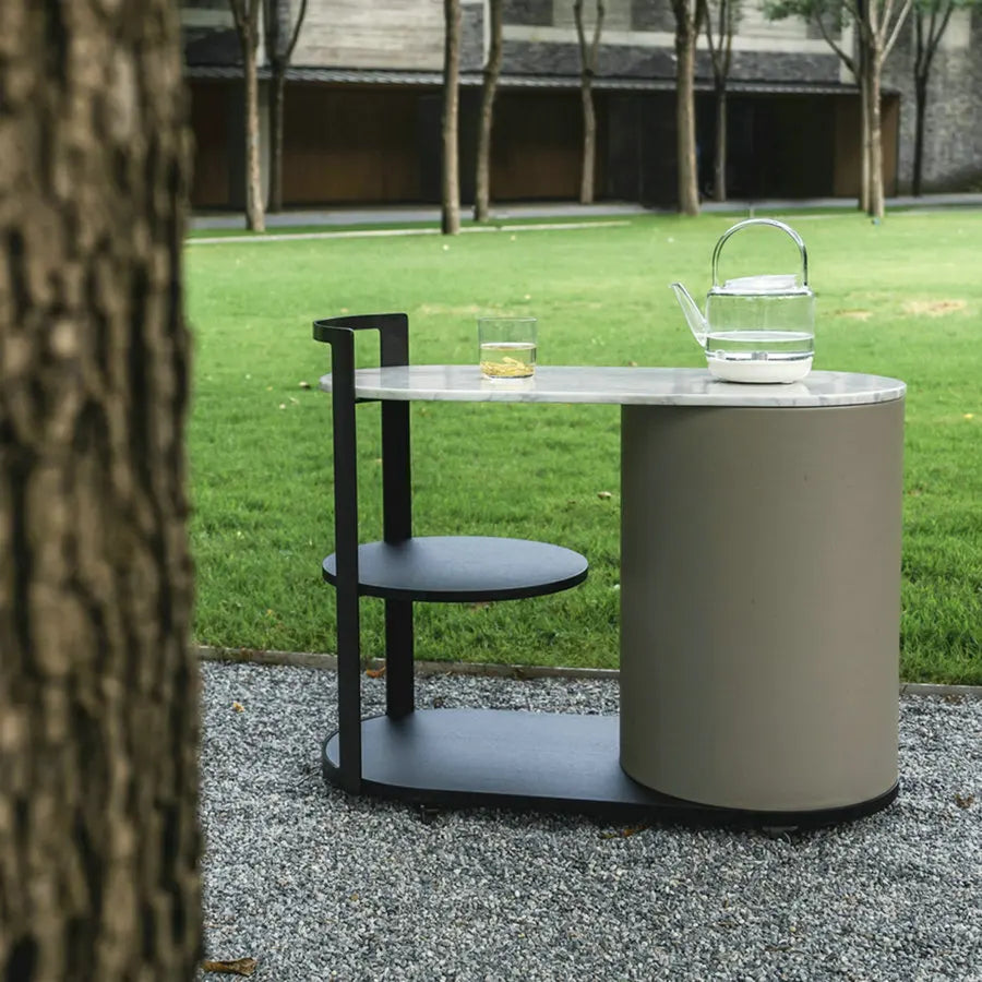 Modern Round Marble Coffee Table with Storage, Metal Frame Tea Table