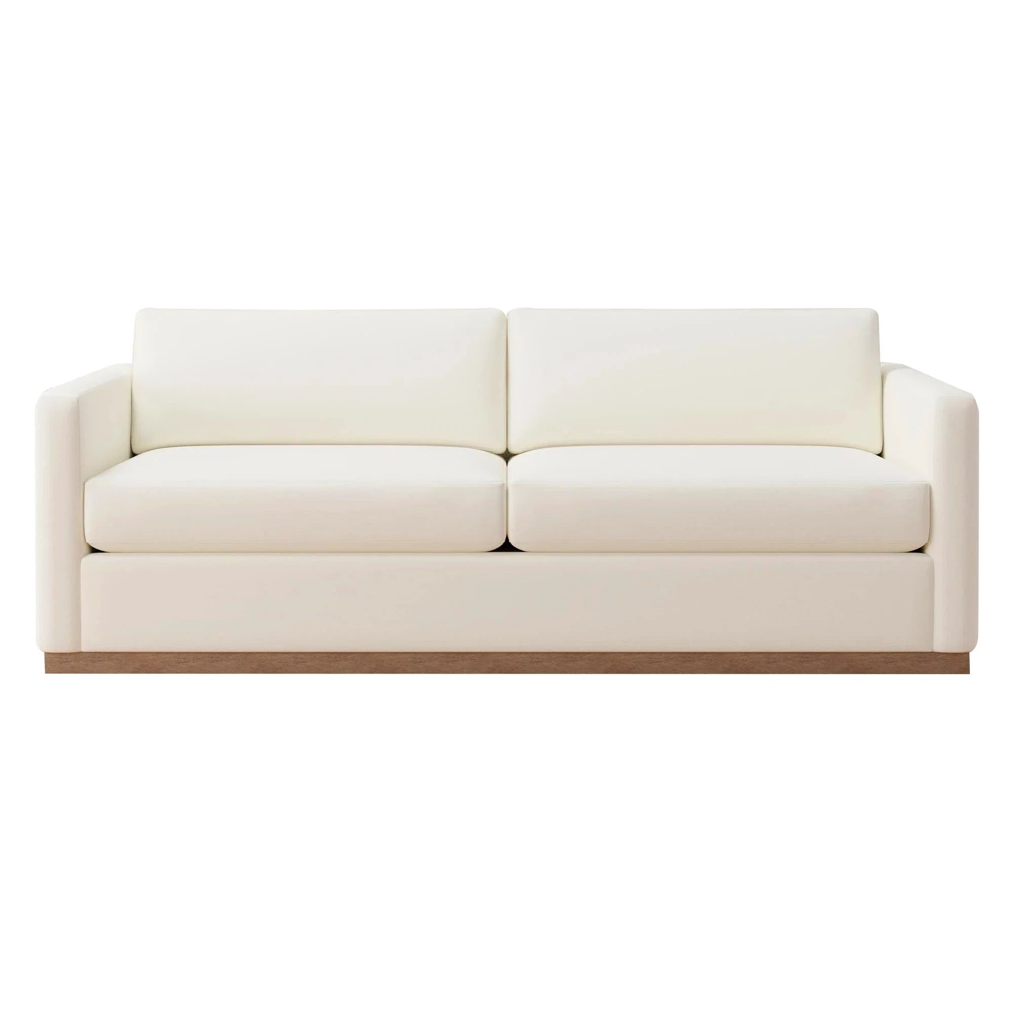Chic Slim Arm Sleeper Sofa, White Linen Upholstery, Solid Wood Base