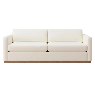 Chic Slim Arm Sleeper Sofa, White Linen Upholstery, Solid Wood Base