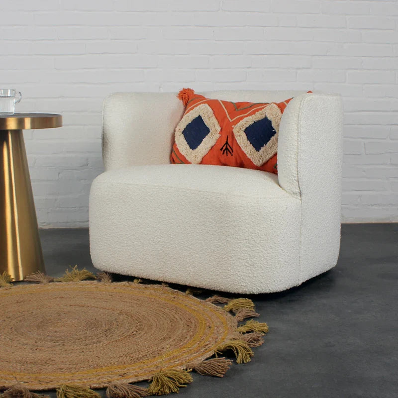 Modern Swivel Boucle Club Chair: Elegant Ivory Living Room Lounge Furniture