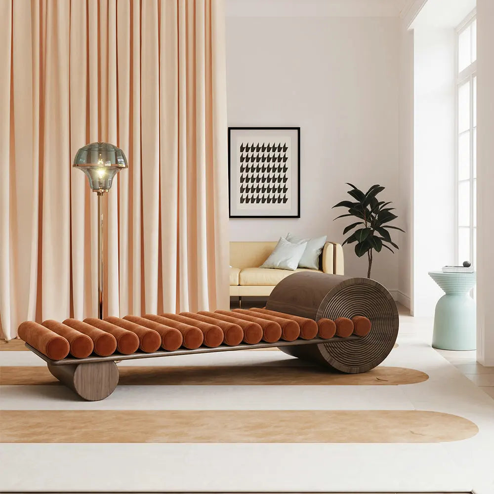 Modern Solid Wood Long Bench - Velvet & Leather Daybed Ottoman