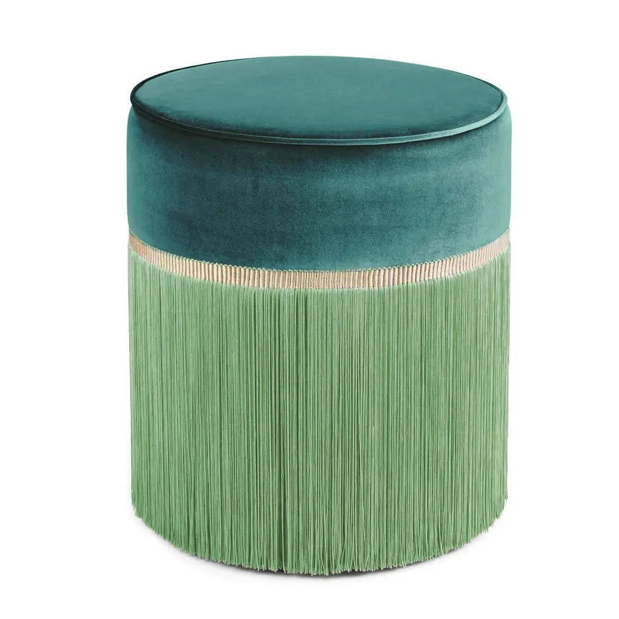 Elegant Velvet Round Ottoman Footstool with Tassels, Chic Fringed Pouf