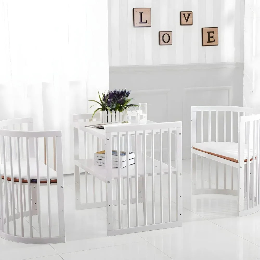 Versatile 9-in-1 Solid Wood Baby Crib: Multi-Functional Adjustable Infant Toddler Bed