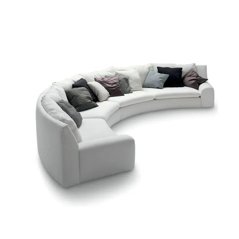 Modern Curved White Leather Sectional Sofa - Luxury Living Room Couch