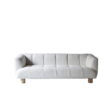 Plush White Boucle Three-Seat Sofa – Modern Living Room Couch Furniture