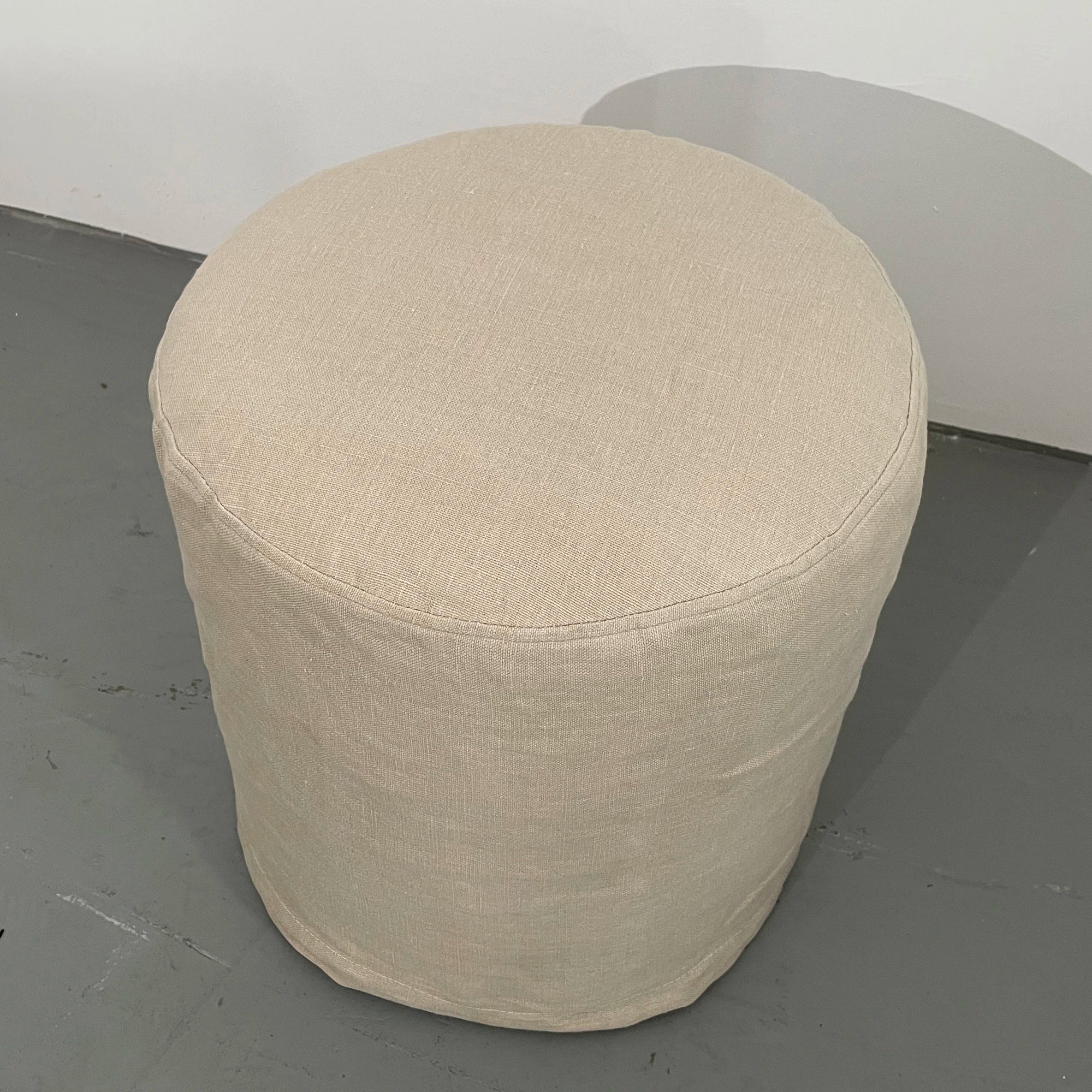Elegant Natural Linen Upholstered Round Ottoman Accent Foot Stool Pouf