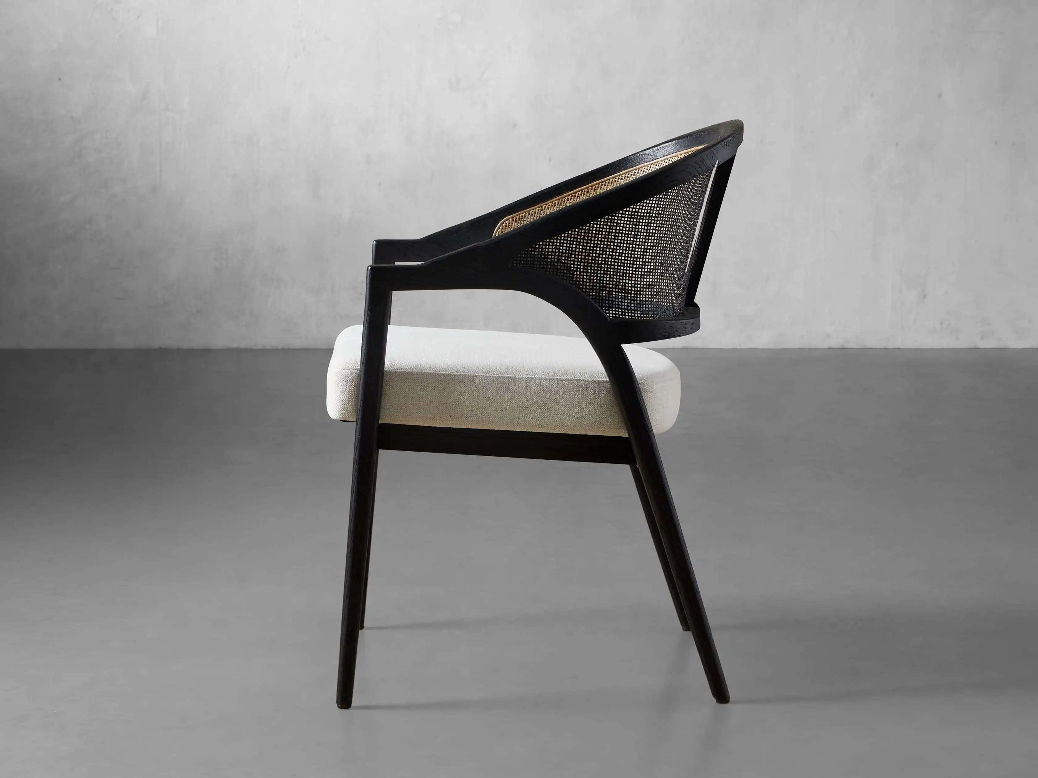 Aimee Modern Upholstered Rattan Back Dining Arm Chair, Solid Oak Frame