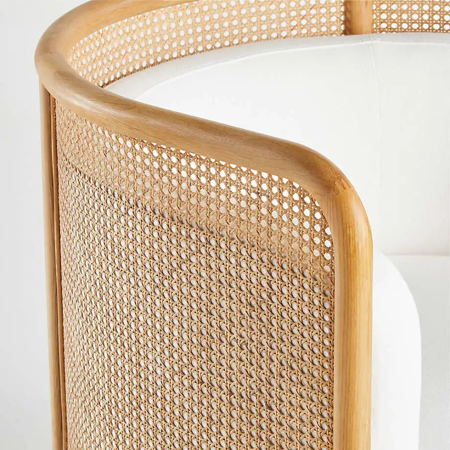 Nordic Rattan Cane Back White Accent Chair - Solid Oak Living Room Furniture