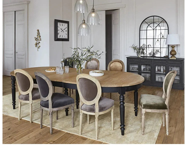 Elegant French Country Solid Oak Extendable Oval Dining Table - Farmhouse Design
