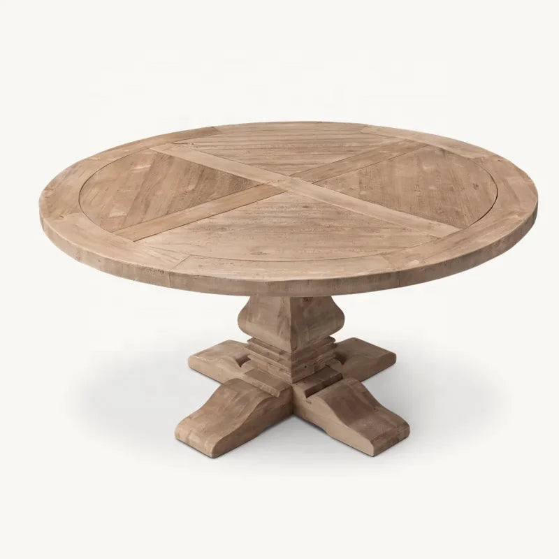 Elegant American Solid Wood Round Dining Table Set with 4 Chairs