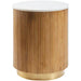 Elegant Round Fluted Oak Wood End Table with Marbled Top and Metal Base
